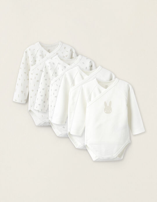 Pack of 4 Crossed Cotton Bodies for Baby and Newborn 'Extra Comfy', White