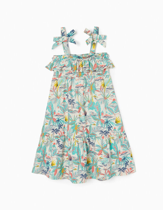 Strappy Dress in Cotton for Girls 'Tropical', Multicoloured