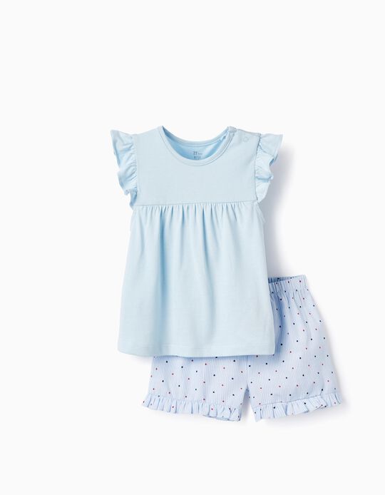Pijama de Algodão com Estrelas para Bebé Menina, Azul