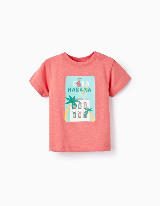 T-shirt de Algodão para Bebé Menino 'Cuba', Coral