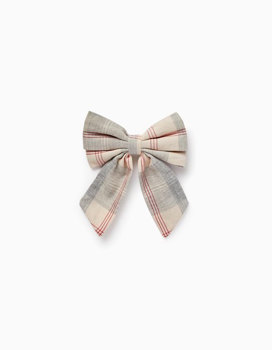 Chess Checkered Bow Headband for Baby and Girl, Gray/Beige