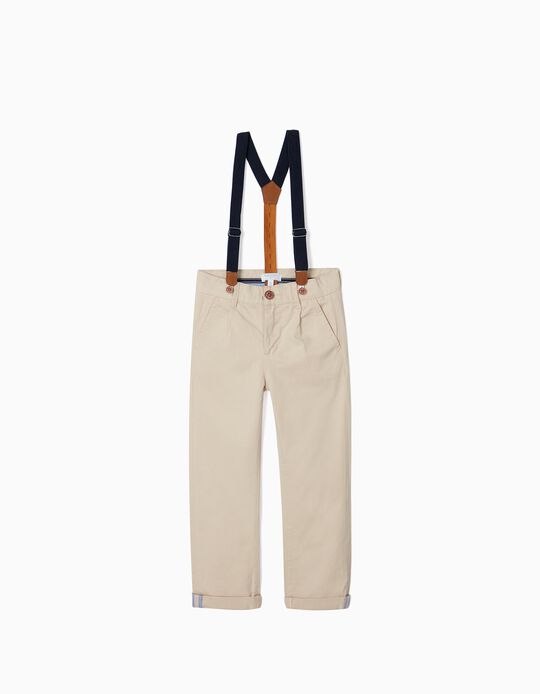 Chino Trousers with Removable Braces for Boys 'B&S', Beige/Dark Blue