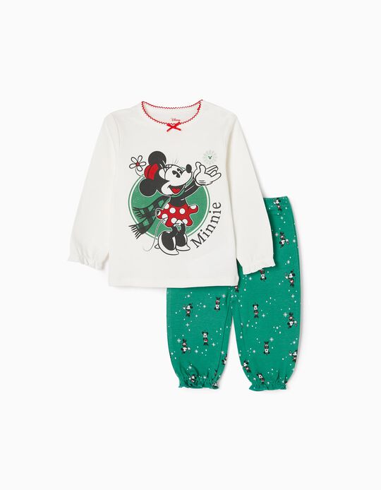 Pijama de Algodão para Bebé Menina 'Minnie', Verde/Branco