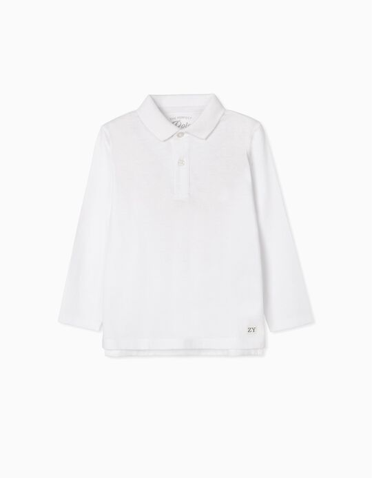 Long-Sleeved Polo Shirt for Boys, White