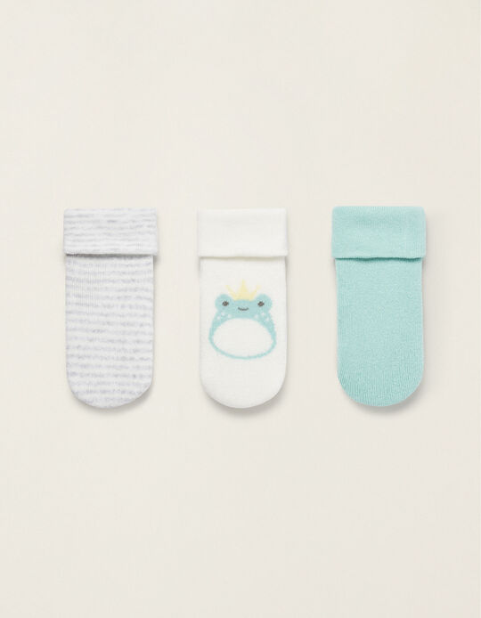 3-Pack Cotton Cuffed Socks for Baby Boys 'Frog', Multicoloured