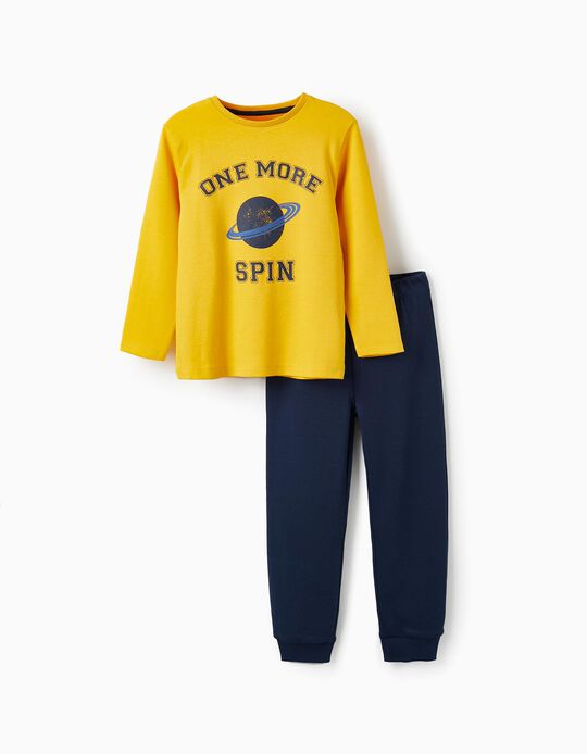 Long Sleeve Pyjama for Boys 'One More Spin', Yellow/Dark Blue