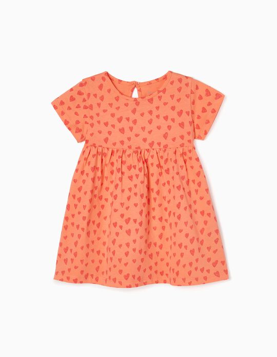 Printed Dress for Baby Girls 'Hearts', Coral