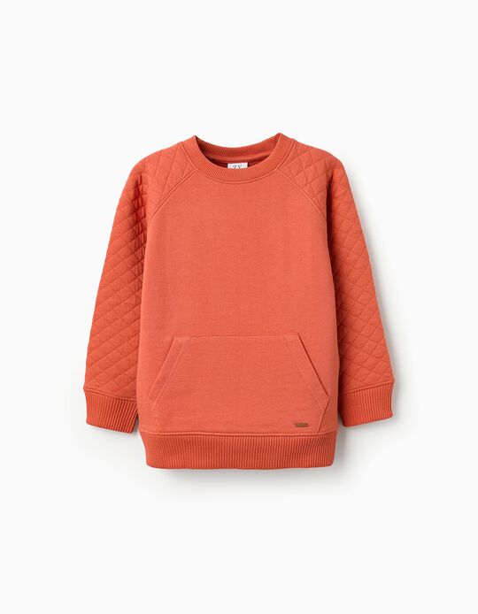 Buy Online Cotton Sweatshirt with Waffle Sleeves for Boys, Orange