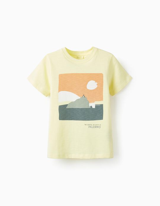 T-Shirt de Algodão para Menino 'Palermo, Sicily', Amarelo