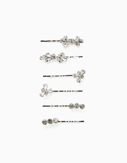 6 Hair Slides for Babies and Girls, Silver