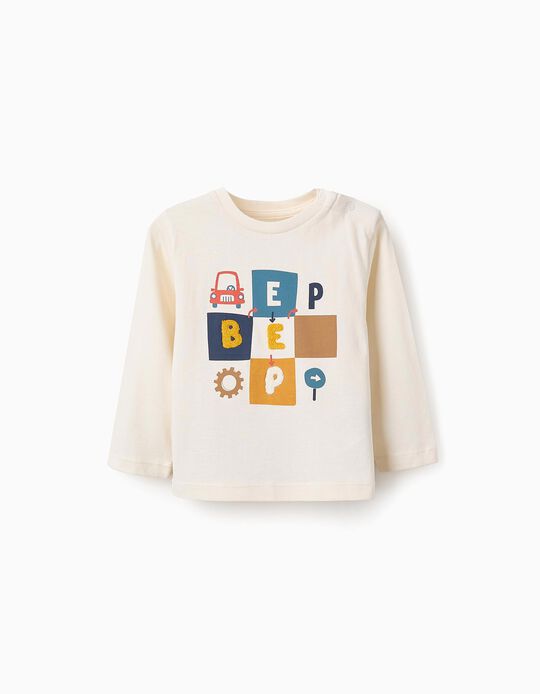 Comprar Online T-shirt de Manga Comprida em Algodão para Bebé Menino 'Beep', Bege