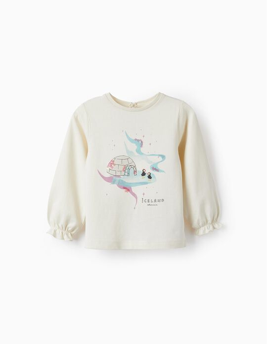 Cotton T-Shirt for Girl 'Iceland - Puffin', White