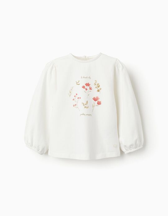 Comprar Online T-shirt de Manga Comprida para Bebé Menina 'Flores', Branco