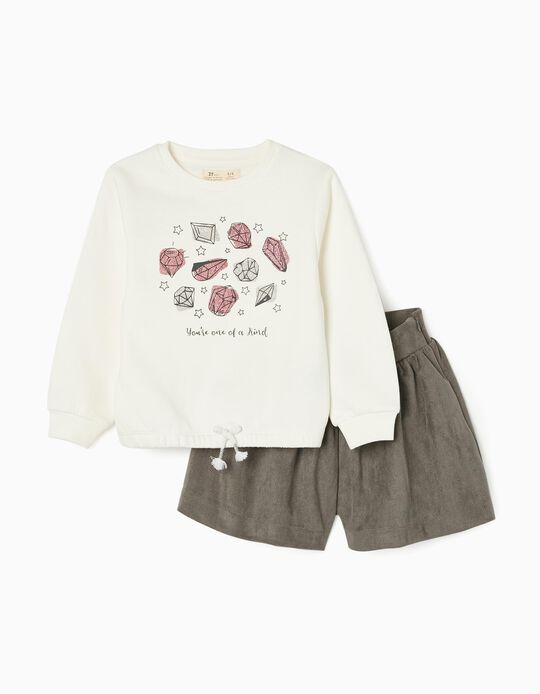 Velour Sweatshirt + Shorts for Girls 'Diamond', Grey