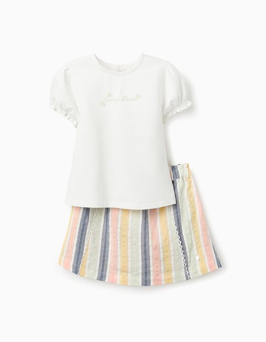 Comprar Online T-shirt + Saia-Calção às Riscas para Bebé Menina 'B&S', Multicolor