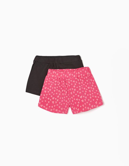 2 Shorts for Girls 'Hearts', Pink/Dark Grey