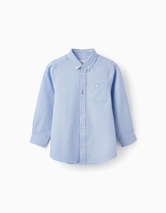 Camisa de Manga Larga de Algodón para Niño, Azul