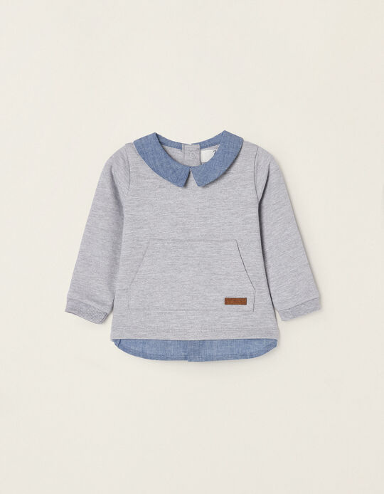 Cotton 2 in 1 Sweatshirt Nouveau-Né, Gris/Bleu