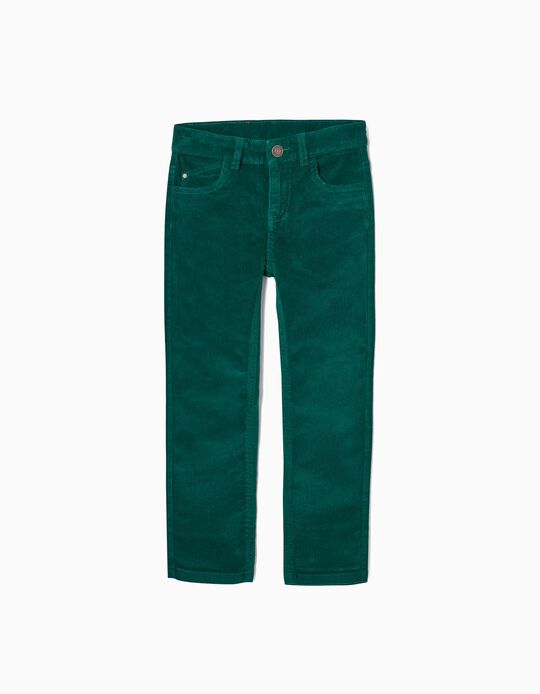 Pantalon en Velours Côtelé Coton Garçon 'Slim Fit', Vert