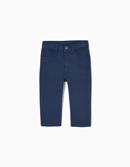 Pantalon en Sergé de Coton Bébé Garçon, Bleu Foncé