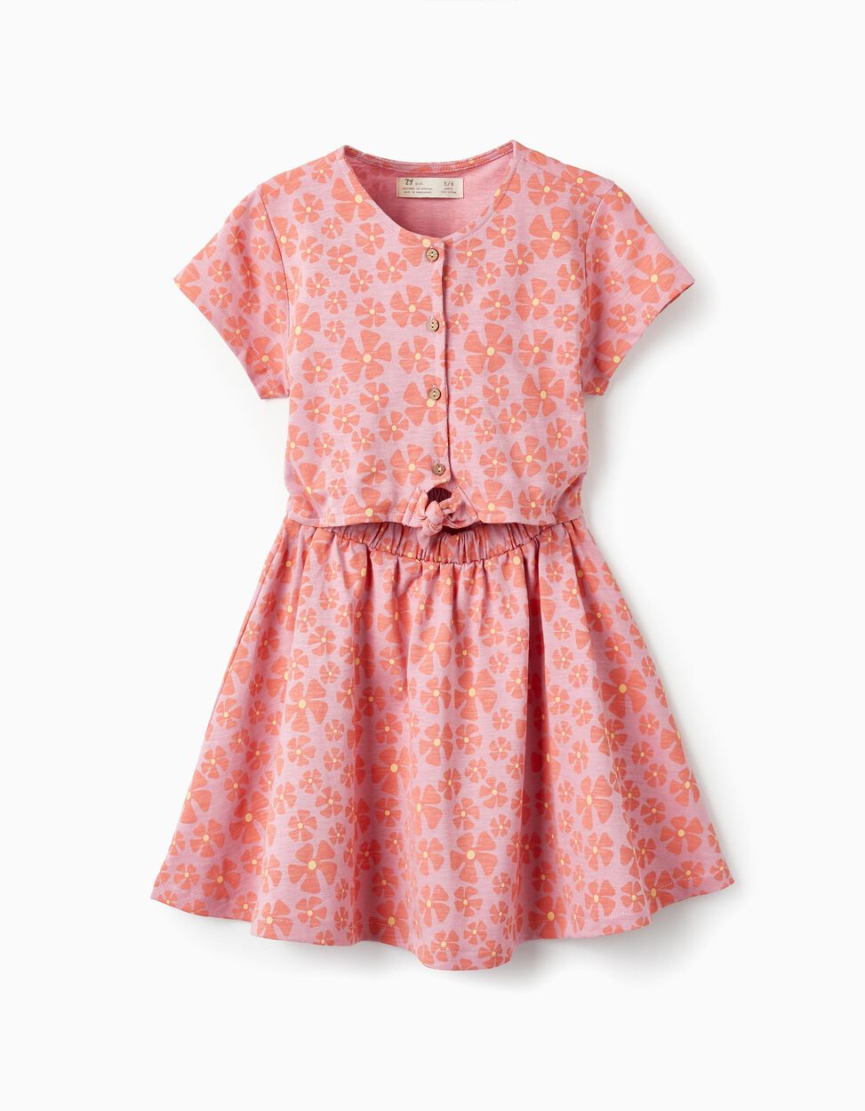 Buy Online Dress in Cotton with Floral Pattern for Girls, Pink
