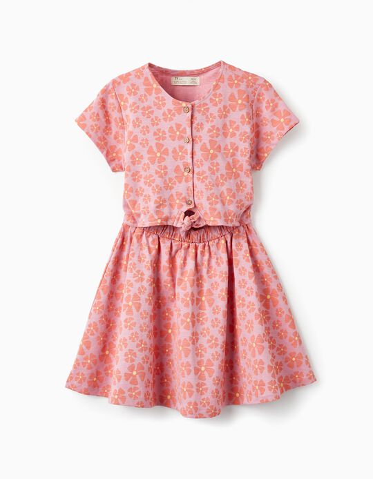 Comprar Online Vestido de Algodão com Padrão Floral para Menina, Rosa