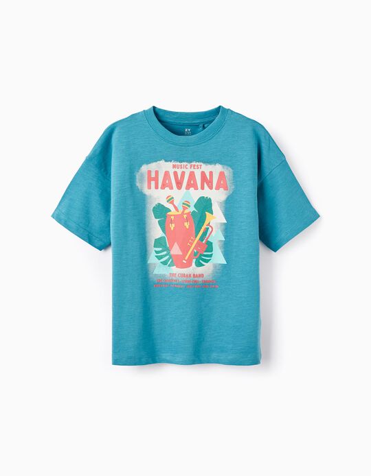 T-shirt de Algodão para Menino 'Havana', Azul