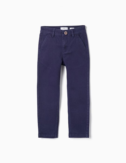Pantalones Chino de Algodón para Niño 'Slim Fit', Azul Oscuro