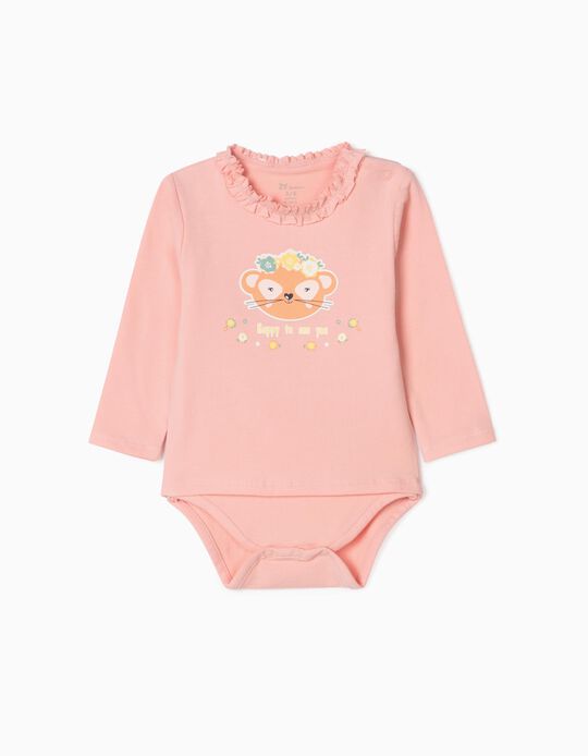 2 in 1 Bodysuit for Newborn Baby Girls 'Kitty', Pink