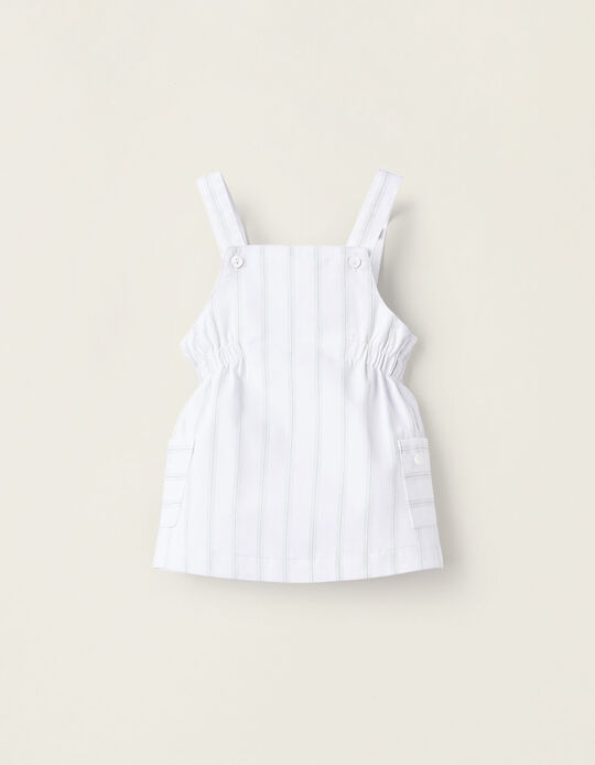 Striped Pinafore Dress for Newborn Girls, White/Green