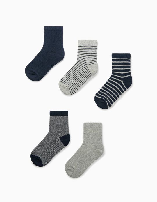5 Pairs of Socks for Boys, Dark Blue/Grey