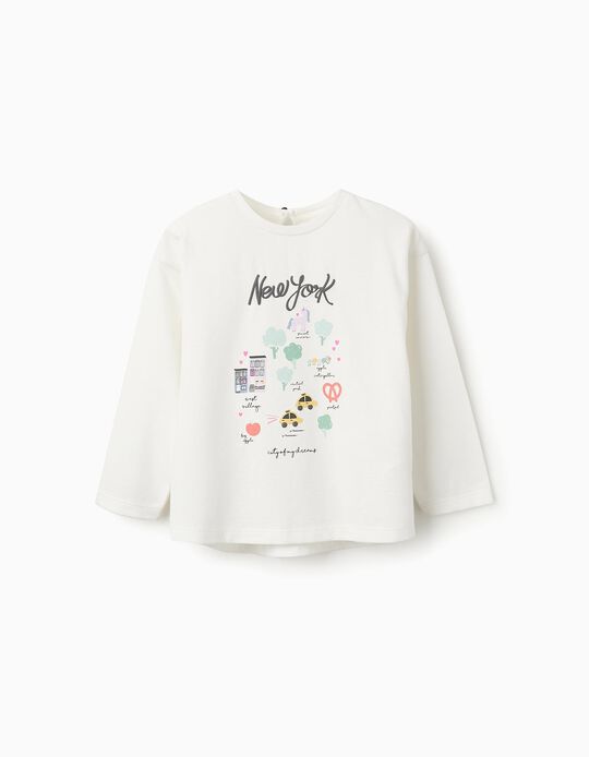 Comprar Online T-shirt de Manga Comprida em Algodão para Bebé Menina 'NY', Branco