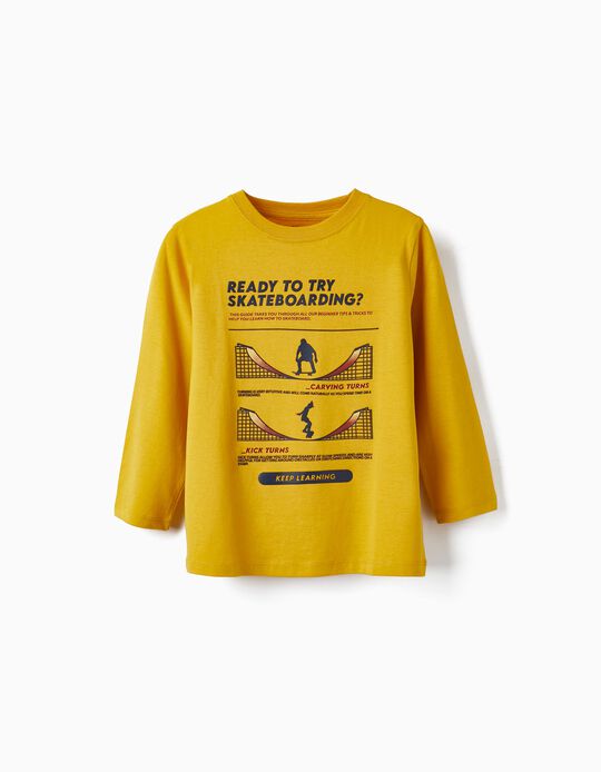T-Shirt de Manga Comprida para Menino 'Skateboard', Amarelo