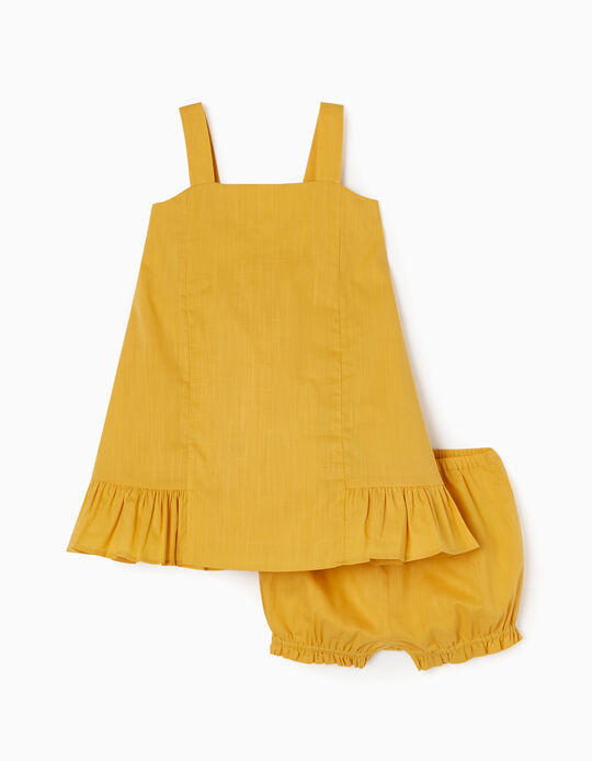Vestido + Tapa-Fralda em Algodão para Bebé Menina, Amarelo