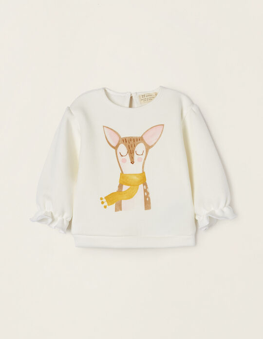 Brushed Sweatshirt for Newborn Baby Girls 'Fluffy Animal', White