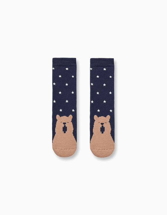 Pair of Antislip Thick Socks for Boys 'Glow-in-the-dark', Dark Blue