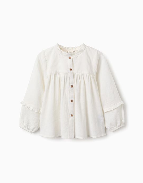 Comprar Online Camisa de Algodão com Folhos para Menina, Branco