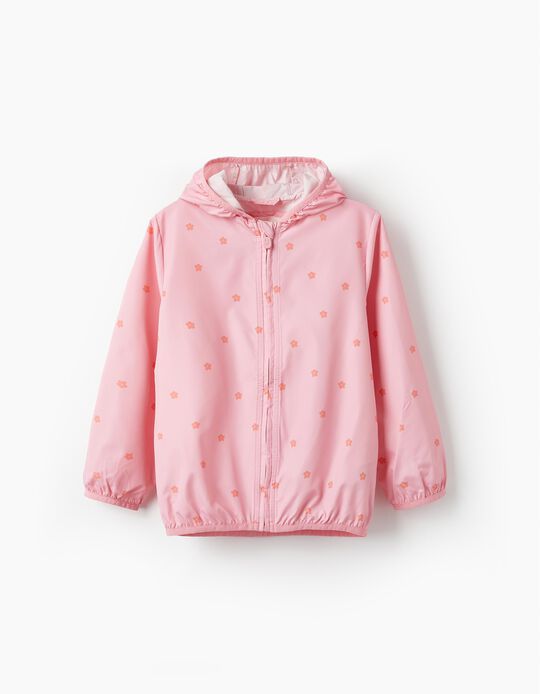 Hooded Windbreaker Jacket for Girls 'Floral', Light Pink