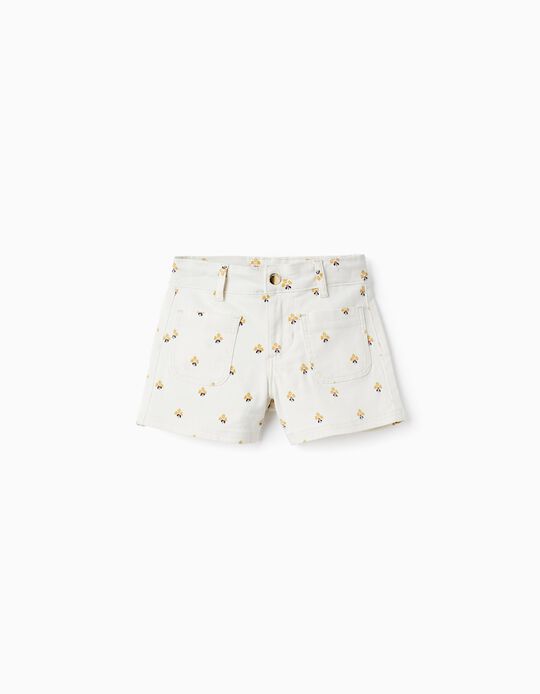 Twill Shorts with Pattern for Girls, White