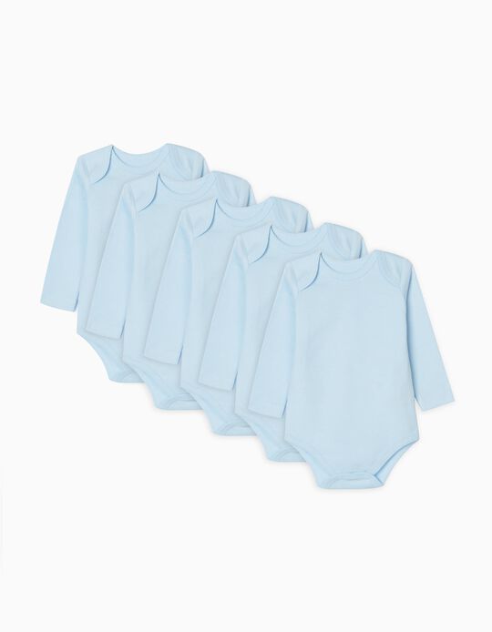5 Long Sleeve Bodysuits for Baby Boys, Blue