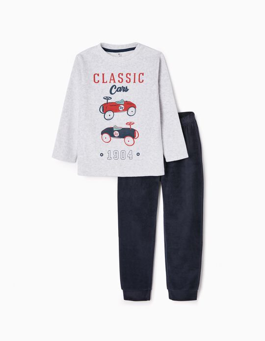 Pijama de Veludo em Algodão para Menino 'Classic Cars', Cinza/Azul Escuro