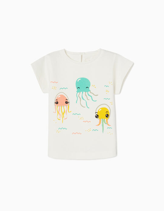 T-Shirt Bébé Fille 'Jellyfish', Blanc