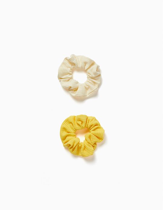 2 Scrunchies for Babies and Girls, White/Yellow