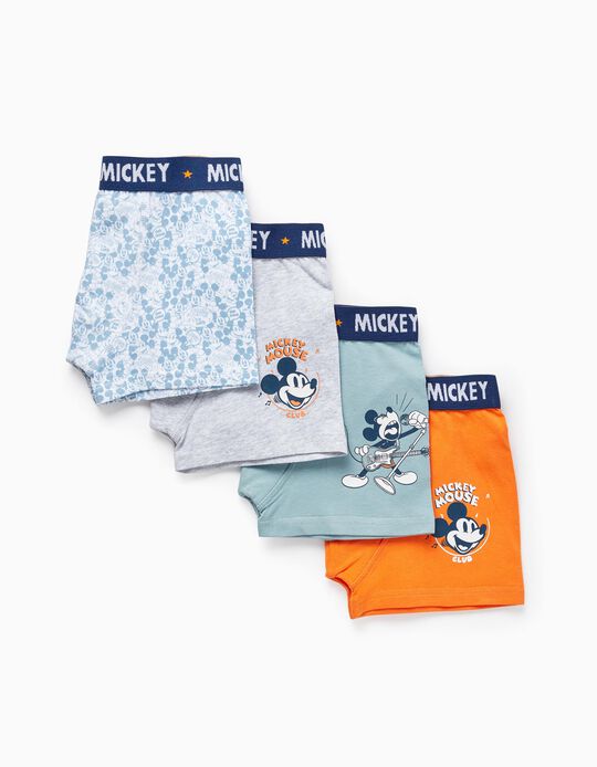 Pack of 4 Cotton Boxers for Boys 'Mickey', Gray/Green/Orange