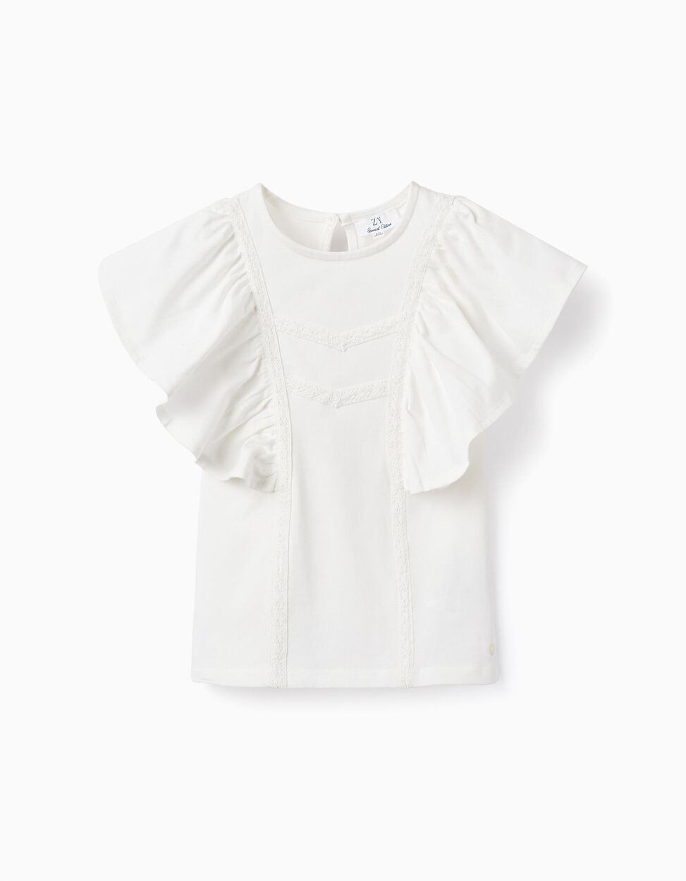 Acheter en ligne T-shirt avec Volants et Dentelle pour Fille 'B&S', Blanc