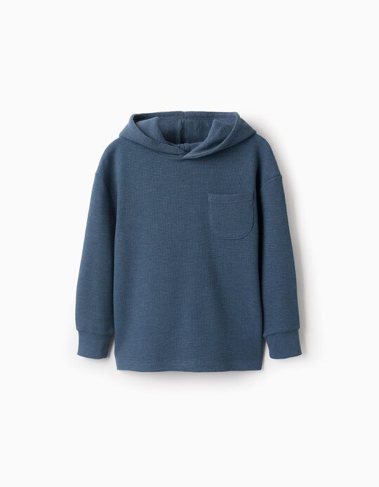 Buy Online Waffle Texture Hooded Sweatshirt for Boys, Blue