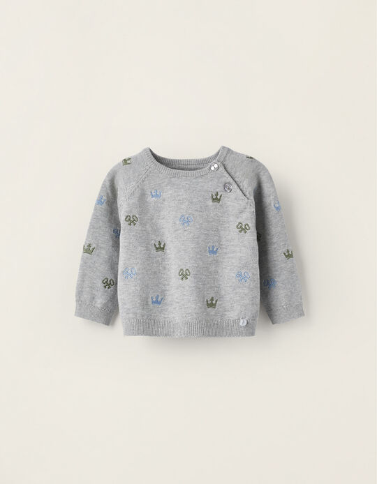 Knitted Cardigan for Newborn Boys, Grey