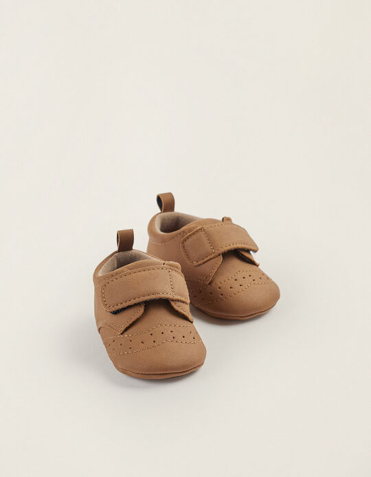 Velcro Strap Shoes for Newborn Boys, Brown
