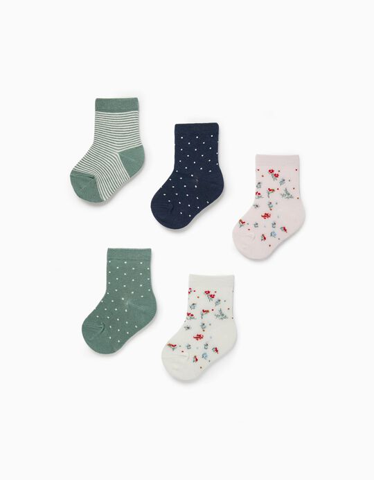 Pack 5 Pairs of Socks for Baby Girls 'Flowers, Dots & Stripes', Multicoloured
