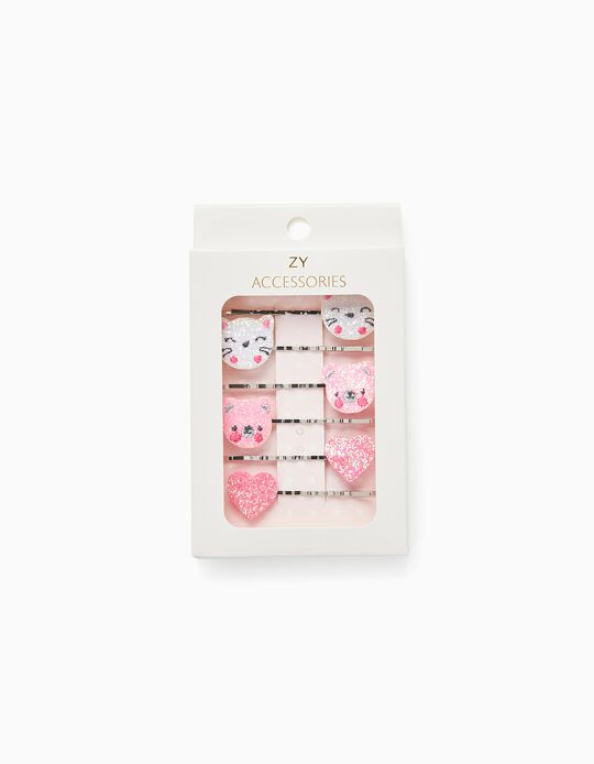 6 Hair Slides for Babies and Girls 'Cats & Bears', Silver